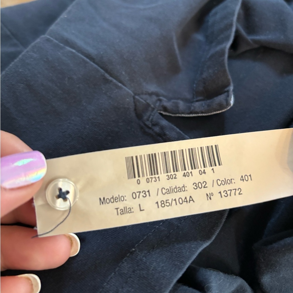MASSIMO DUTTI Cotton Navy Short Sleeved Pullover Shirt - Picture 6 of 7